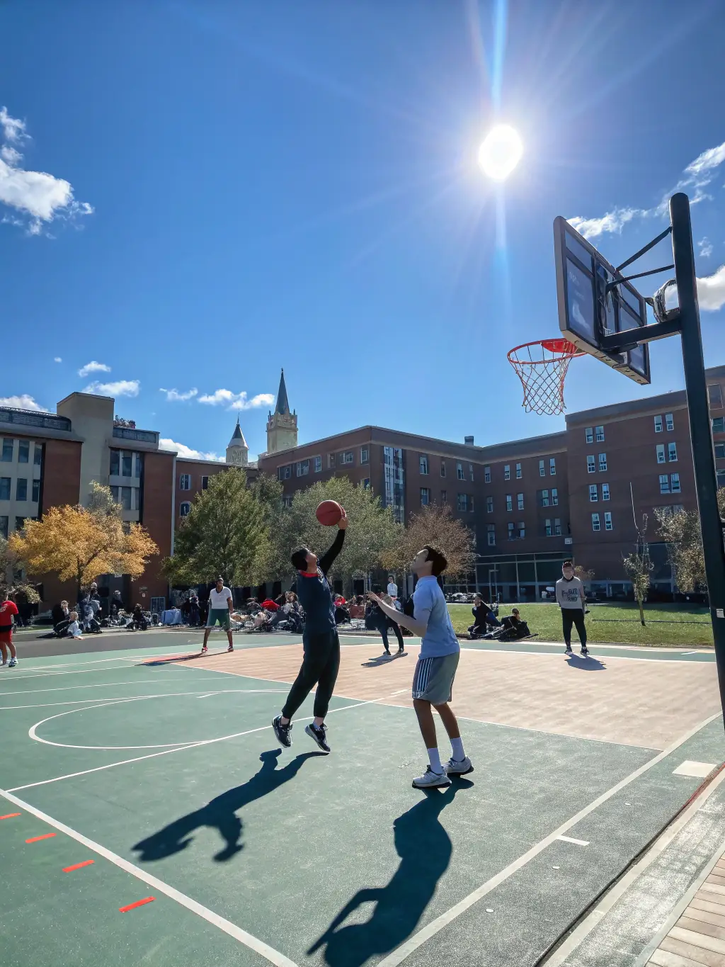 A vibrant image of students participating in a UNSS-organized basketball tournament, showcasing teamwork and sportsmanship.