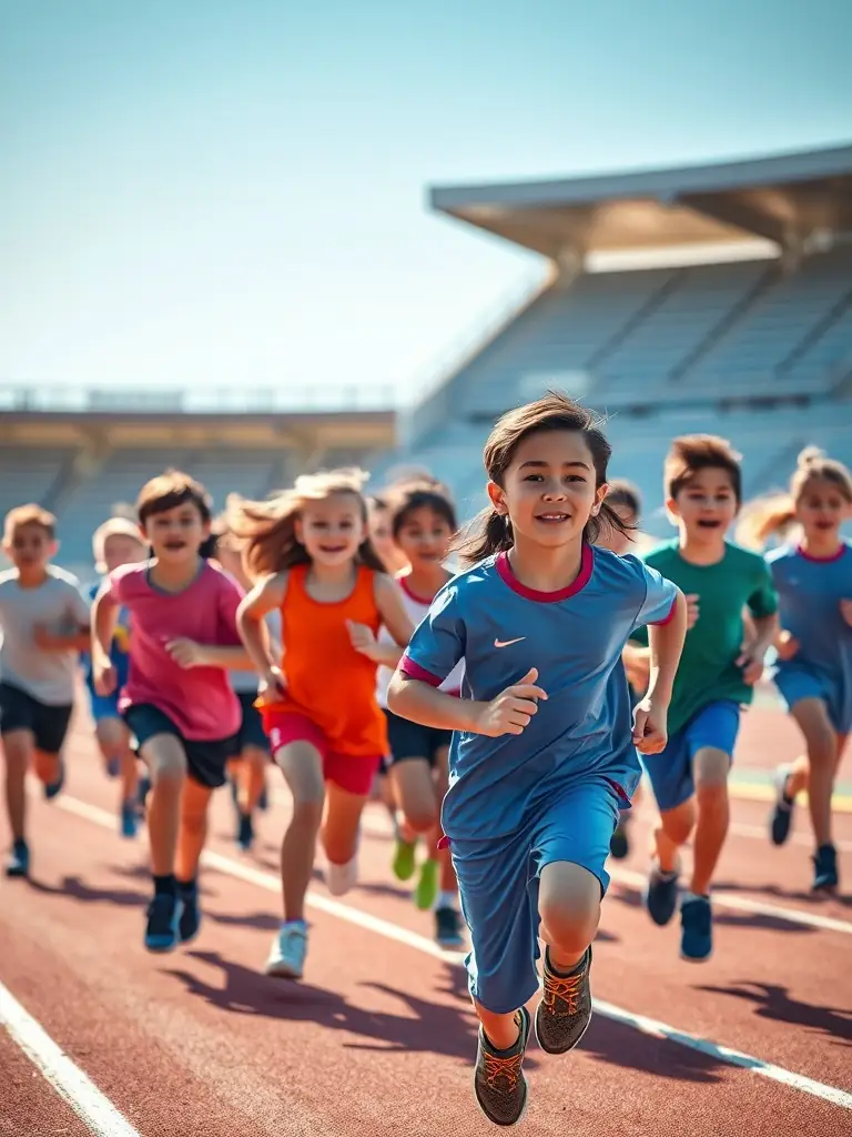 Students participating in a track and field event, running on a track during a UNSS athletics competition.